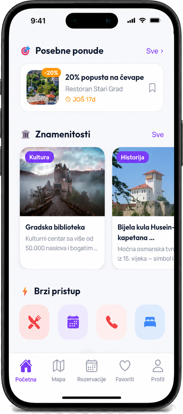 Ekran posebnih ponuda i lokalnih preporuka